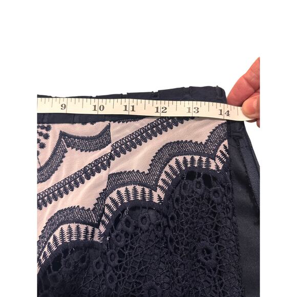 Eva Franco Anthropologie Asymmetrical Flamenco Midi Skirt Navy White, size 8 - Picture 5 of 11